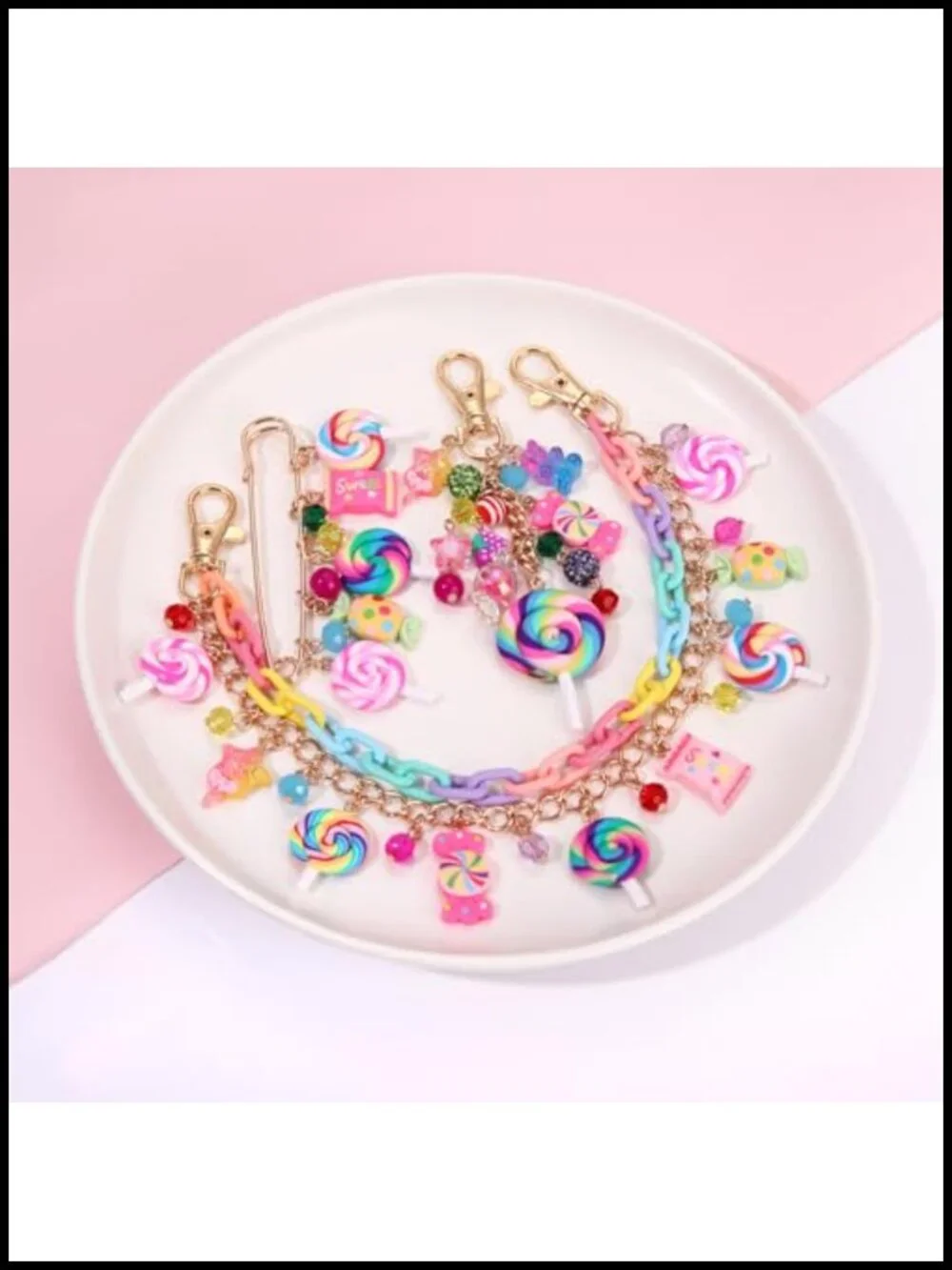3PCS Candy Bag Charms Keychain Brooch Set